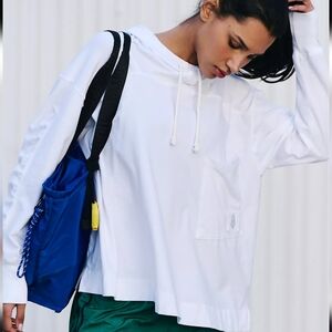Free People Movement White Cropped Hoodie Size XS Oversized Fit Pocket Pullover